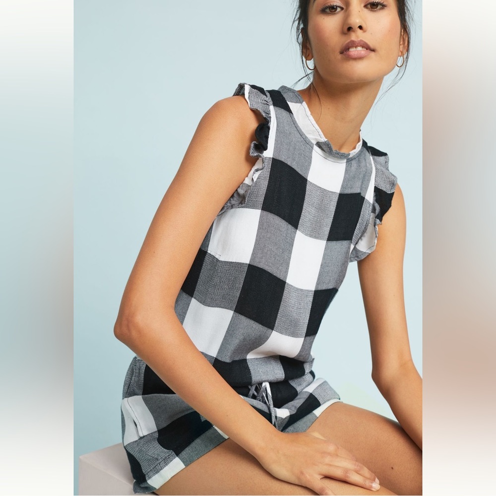 ANTHROPOLOGIE / CLOTH & STONE Black & White Gingham Romper - Sz XS